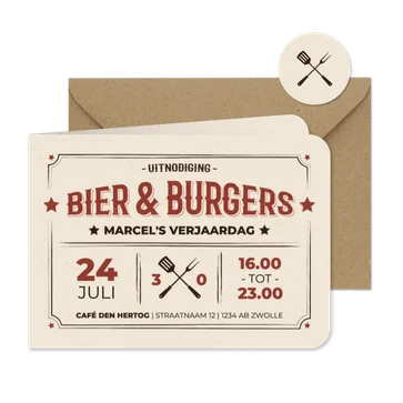 Vintagestijl uitnodiging bier & burgers beige 
